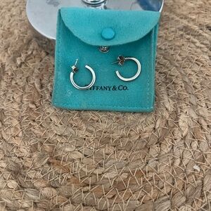 Tiffany & Co. Silver Hoop Earrings with Turquoise Pouch